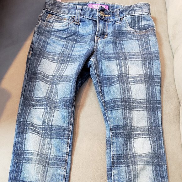 OLD NAVY DENIM PLAID JEAN  SIZE 8 SLIM - Picture 1 of 7